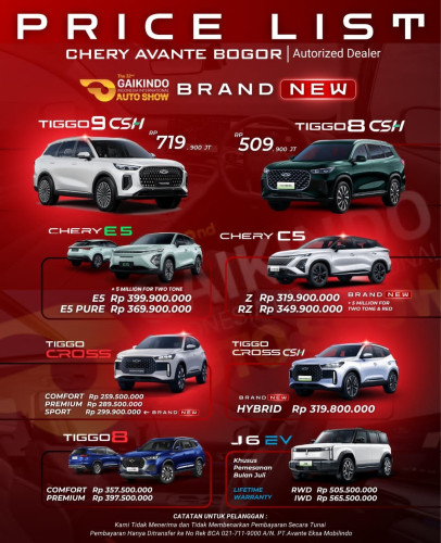 Pricelist Harga Chery tugu 2025